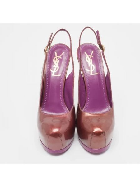 Czółenka skórzana na obcasie Yves Saint Laurent Vintage fioletowa