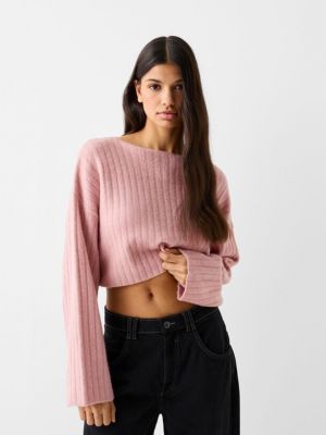 Dzianinowy sweter Bershka różowy