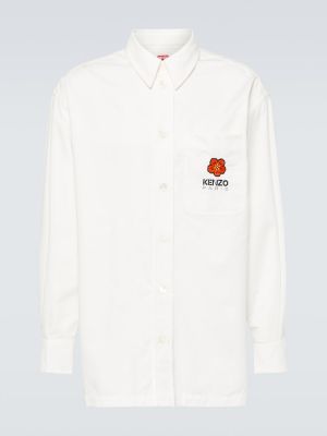 Oversize памучна риза бродирана Kenzo бяло