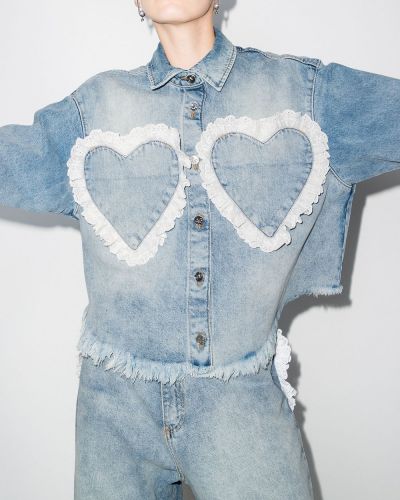 Chemise en jean avec poches de motif coeur Natasha Zinko bleu