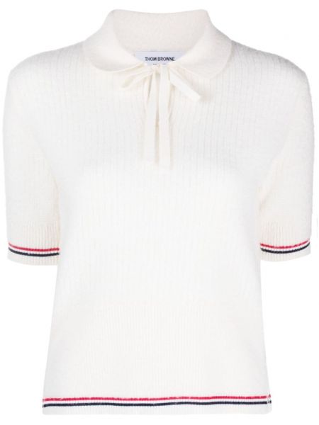 Pletené pruhované tričko Thom Browne biela