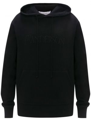Pamučna hoodie s kapuljačom s vezom Jw Anderson crna