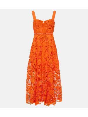 Čipkované midi šaty Self-portrait oranžová