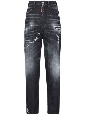 Skinny džíny s vysokým pasem s oděrkami Dsquared2 černé