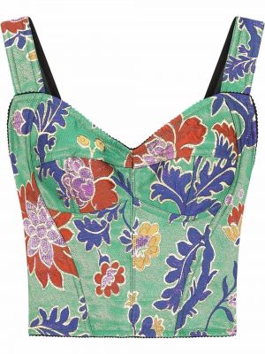 Crop top s cvjetnim printom Dolce & Gabbana zelena