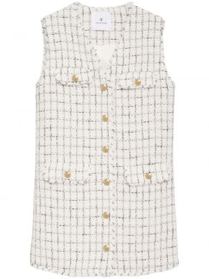 Kostkované bavlněné šaty s knoflíky bez rukávů Anine Bing - bílá