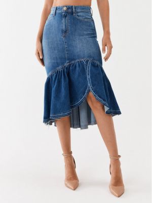 Slim fit priliehavá džínsová sukňa Guess modrá