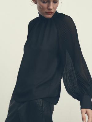 Блузка с воротником Zara черная