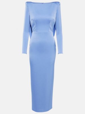 Атласное платье миди с драпировкой из крепа Alex Perry синее