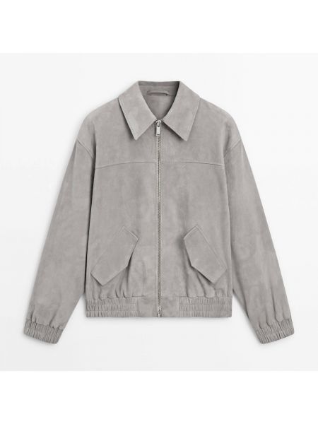 Бомбер Massimo Dutti Suede Leather Oversize – Studio серый