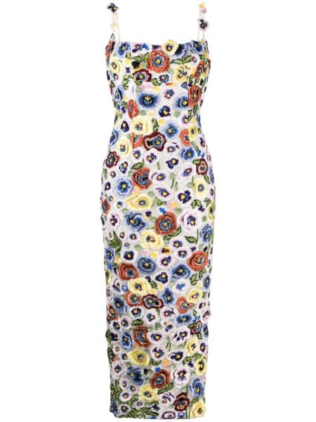 Midi obleka s cvetličnim vzorcem Rachel Gilbert bela