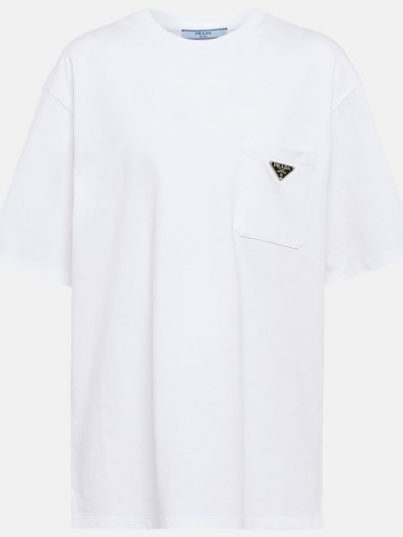 Βαμβακερή μπλούζα από ζέρσεϋ Prada λευκό