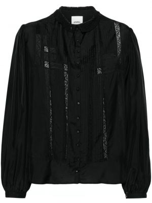 Prozorna svilena bluza s čipko Isabel Marant črna