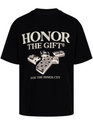 Памучна тениска с принт Honor The Gift черно