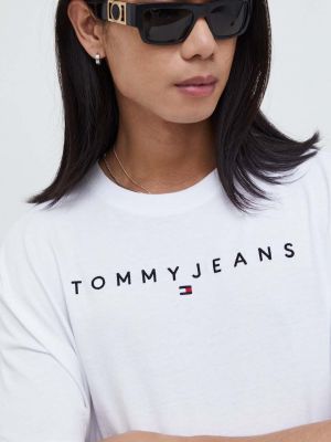 Памучна тениска с дълъг ръкав с апликация Tommy Jeans бяло