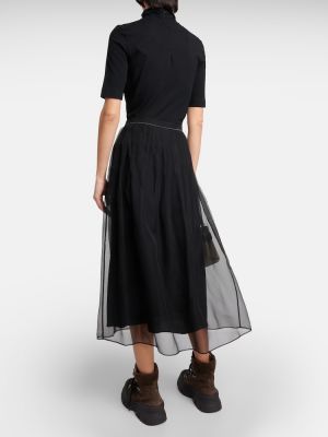 Plisovaná hodvábna midi sukňa Brunello Cucinelli čierna