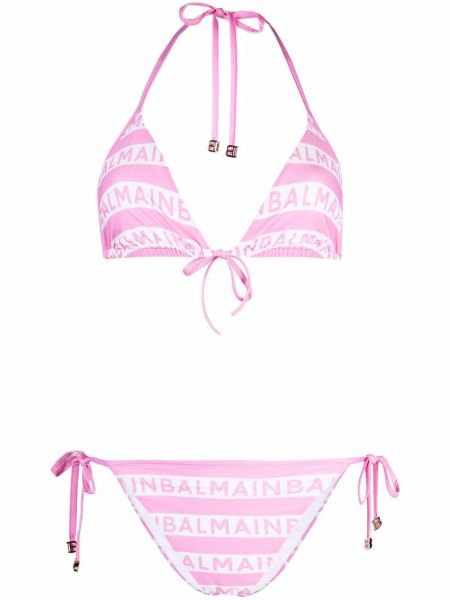 Bikini a rayas Balmain rosa