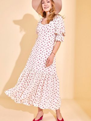 Φλοράλ μίντι φόρεμα με σχέδιο Xhan ροζ