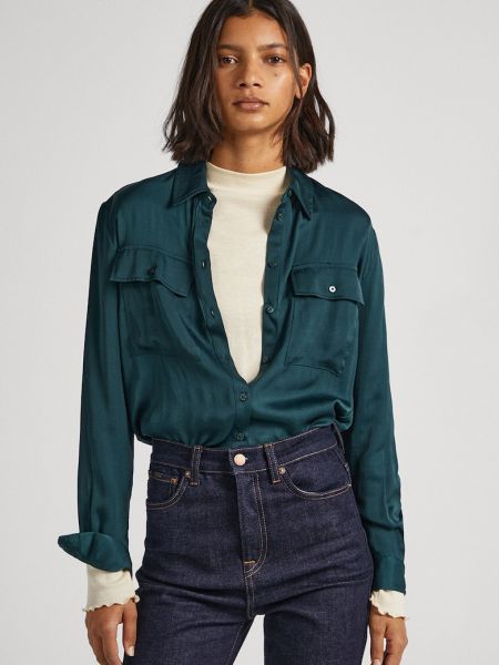 Атласная джинсовая рубашка с карманами Pepe Jeans London зеленая