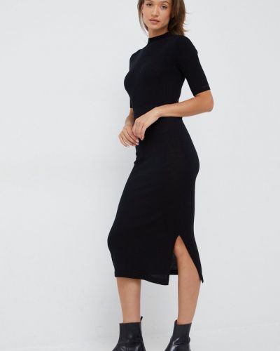 Vlněné dlouhé šaty Calvin Klein černé