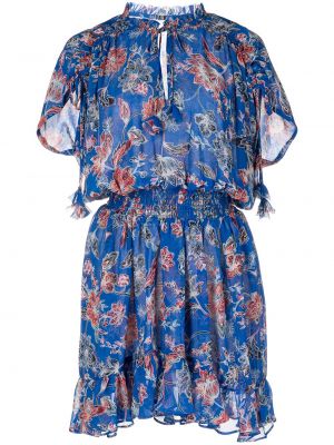 Květinové mini šaty s výstřihem do v s krátkými rukávy Misa Los Angeles - modrá