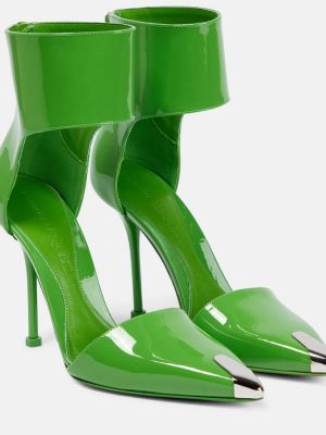 Кожени полуотворени обувки от лакирана кожа Alexander Mcqueen зелено