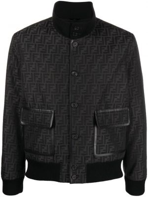 Blouson bomber avec poches en jacquard Fendi noir