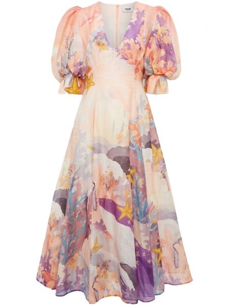 Κοκτέιλ φόρεμα με σχέδιο με αφηρημένο print Leo Lin ροζ