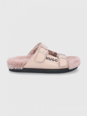 Kožené pantofle Hugo béžové