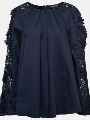 Памучна блуза с дантела Oscar De La Renta синьо