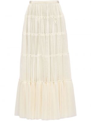Plisovaná tylová dlhá sukňa Prada biela