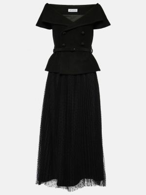 Плиссированный платье с открытыми плечами Self-portrait черный