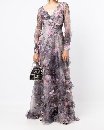 Květinové večerní šaty Marchesa Notte fialové