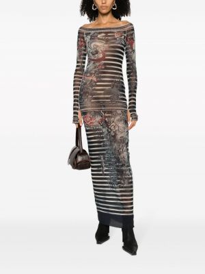 Sukienka długa z nadrukiem Jean Paul Gaultier niebieska