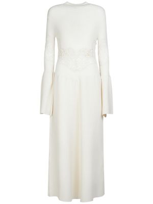 Μάλλινη μάξι φόρεμα με κέντημα Chloé λευκό