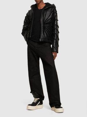 Usnjena jakna s kapuco Rick Owens črna