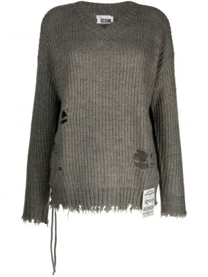 Пуловер с протрити краища с v-образно деколте Izzue