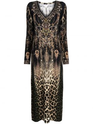 Midi obleka s potiskom z leopardjim vzorcem Camilla črna