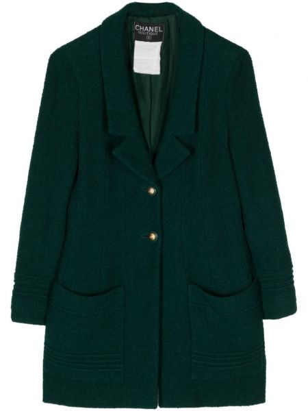 Vlnená dlhá bunda na gombíky Chanel Pre-owned zelená