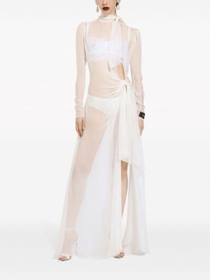 Průsvitné hedvábné dlouhé šaty Dolce & Gabbana bílé