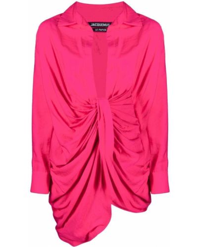 Φόρεμα σε στυλ πουκάμισο ντραπέ Jacquemus ροζ