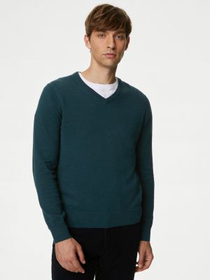 Bavlněný svetr s výstřihem do v Marks & Spencer zelený