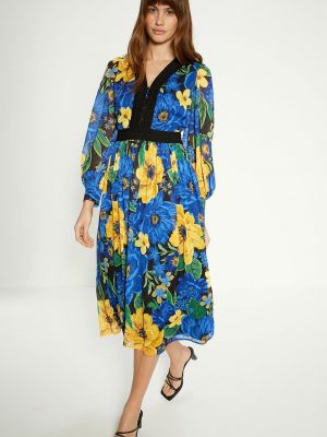Платье миди в цветочек с принтом с v-образным вырезом Oasis синее