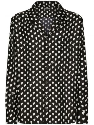 Svilena srajca s potiskom z vzorcem srca Dolce & Gabbana črna