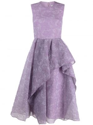 Sukienka koktajlowa z falbankami żakardowa asymetryczna Erdem fioletowa