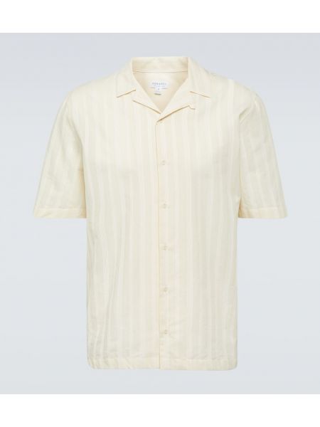 Haftowana koszula bawełniana w paski Sunspel beżowa