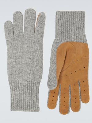 Rękawiczki zamszowe z kaszmiru Brunello Cucinelli szare