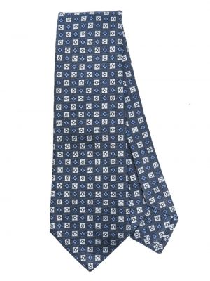 Žakardinis šilkinis kaklaraištis Kiton mėlyna