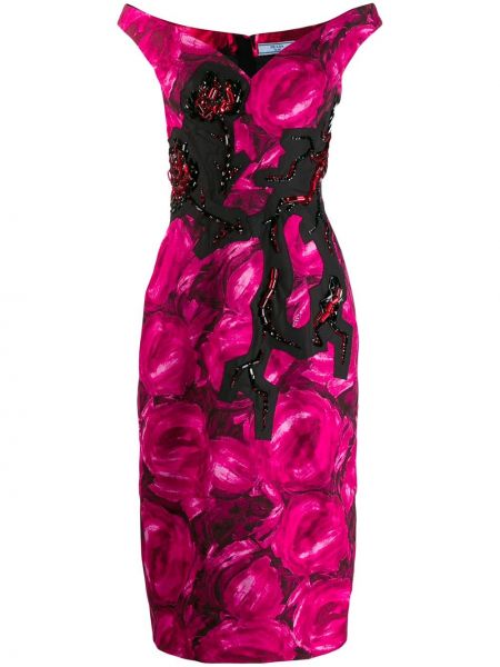 Vestido de cóctel con apliques de cristal Prada rosa