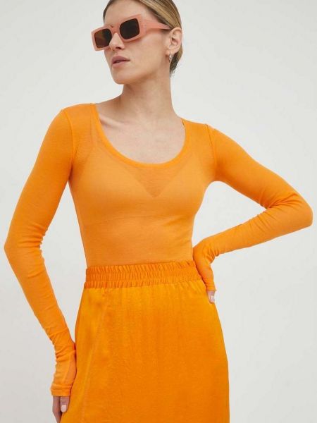 Памучна блуза с дълъг ръкав American Vintage оранжево